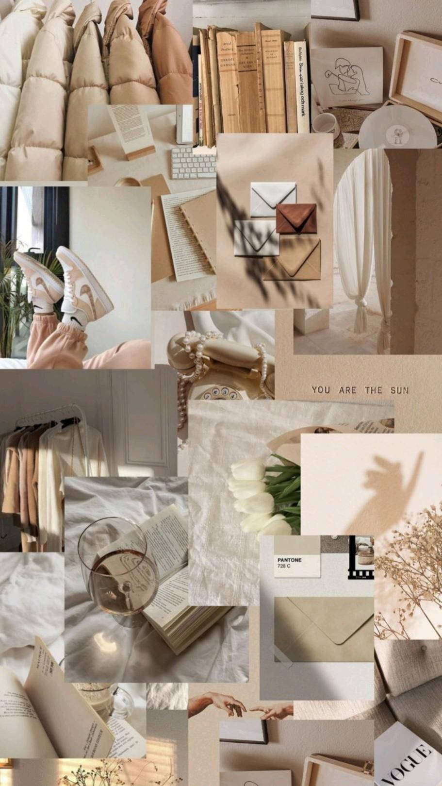 Collage Estético de Chica Color Crema Fondos de pantalla