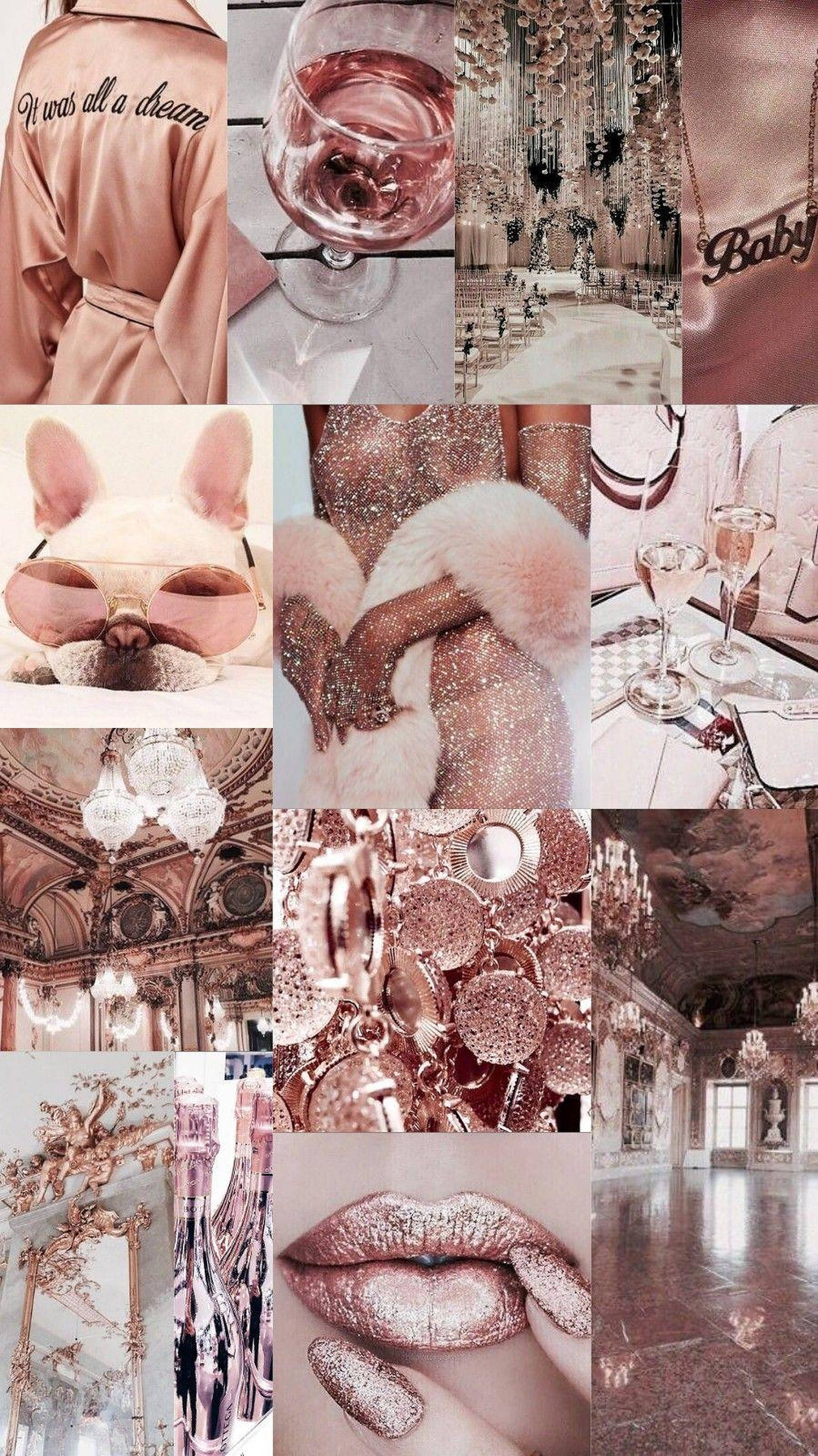 Collage Estético Rosa Dorado Fondos de pantalla