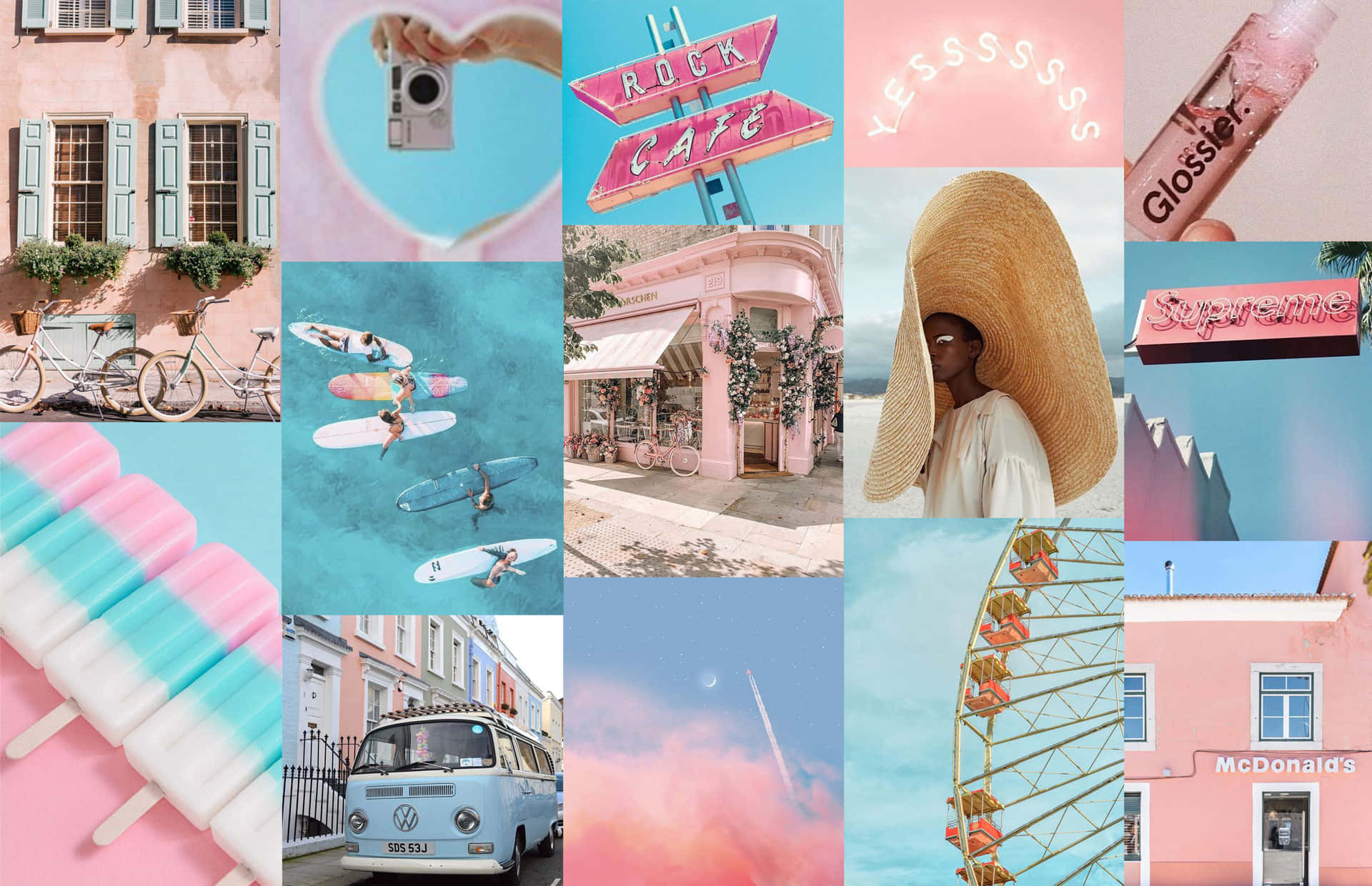 Collage Estético Rosa y Azul para Laptop Fondos de pantalla