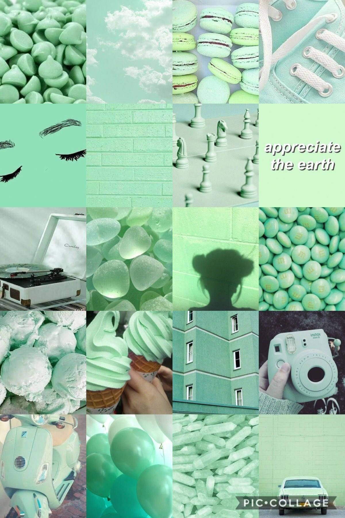 Collage Estético Verde Claro y Moderno Fondos de pantalla