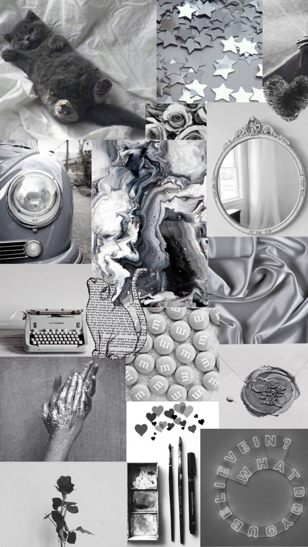 Collage estético en gris con azul claro Fondos de pantalla