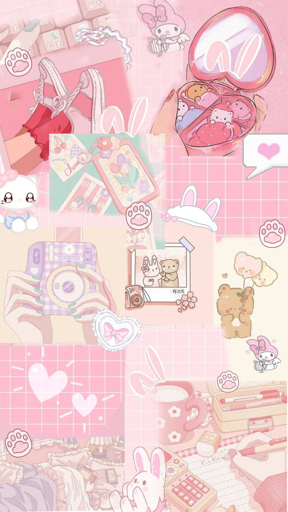 Collage gráfico de anime rosa estético Fondos de pantalla