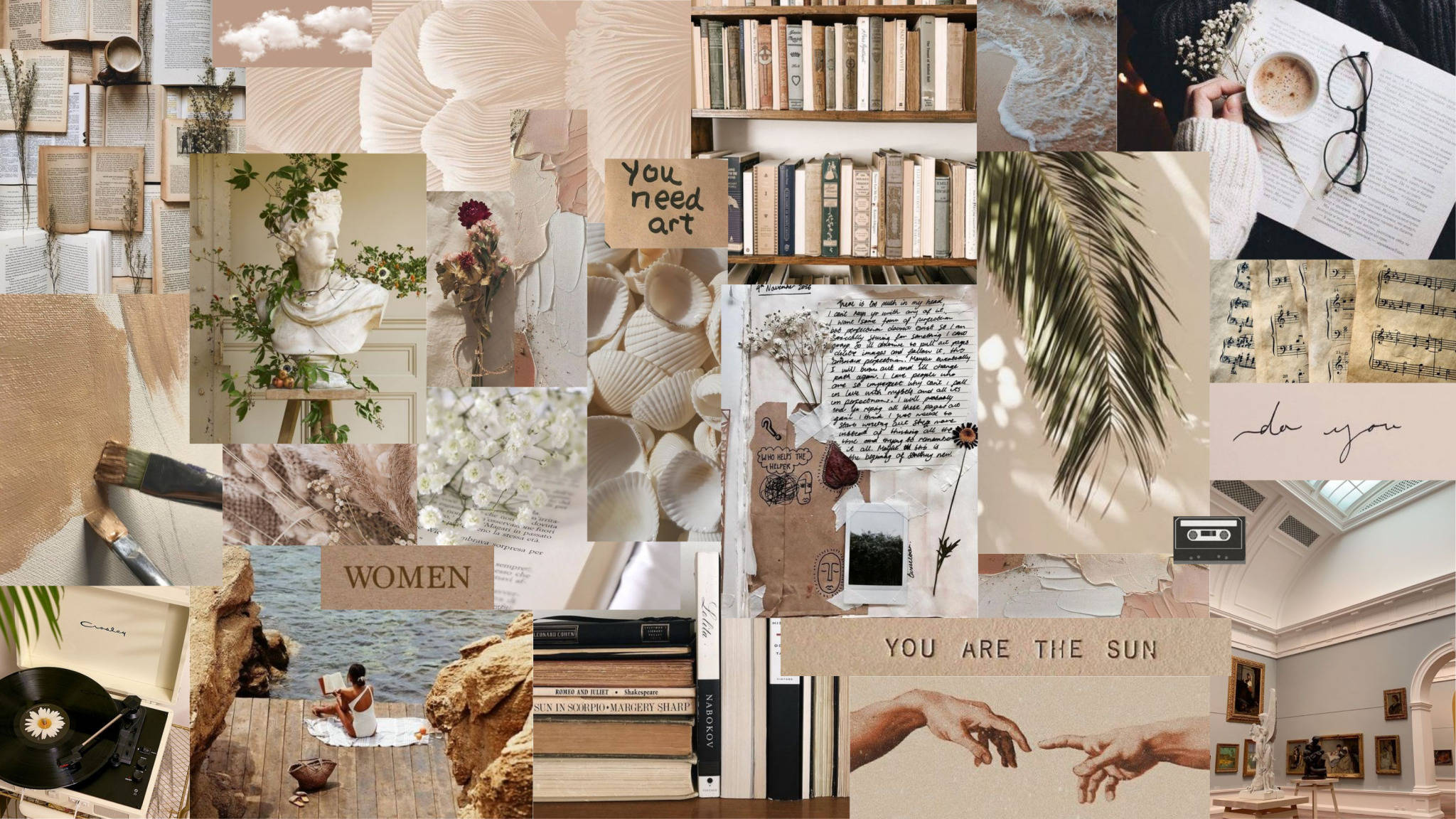Collage Inspirador para Laptop en Estética Beige Fondos de pantalla