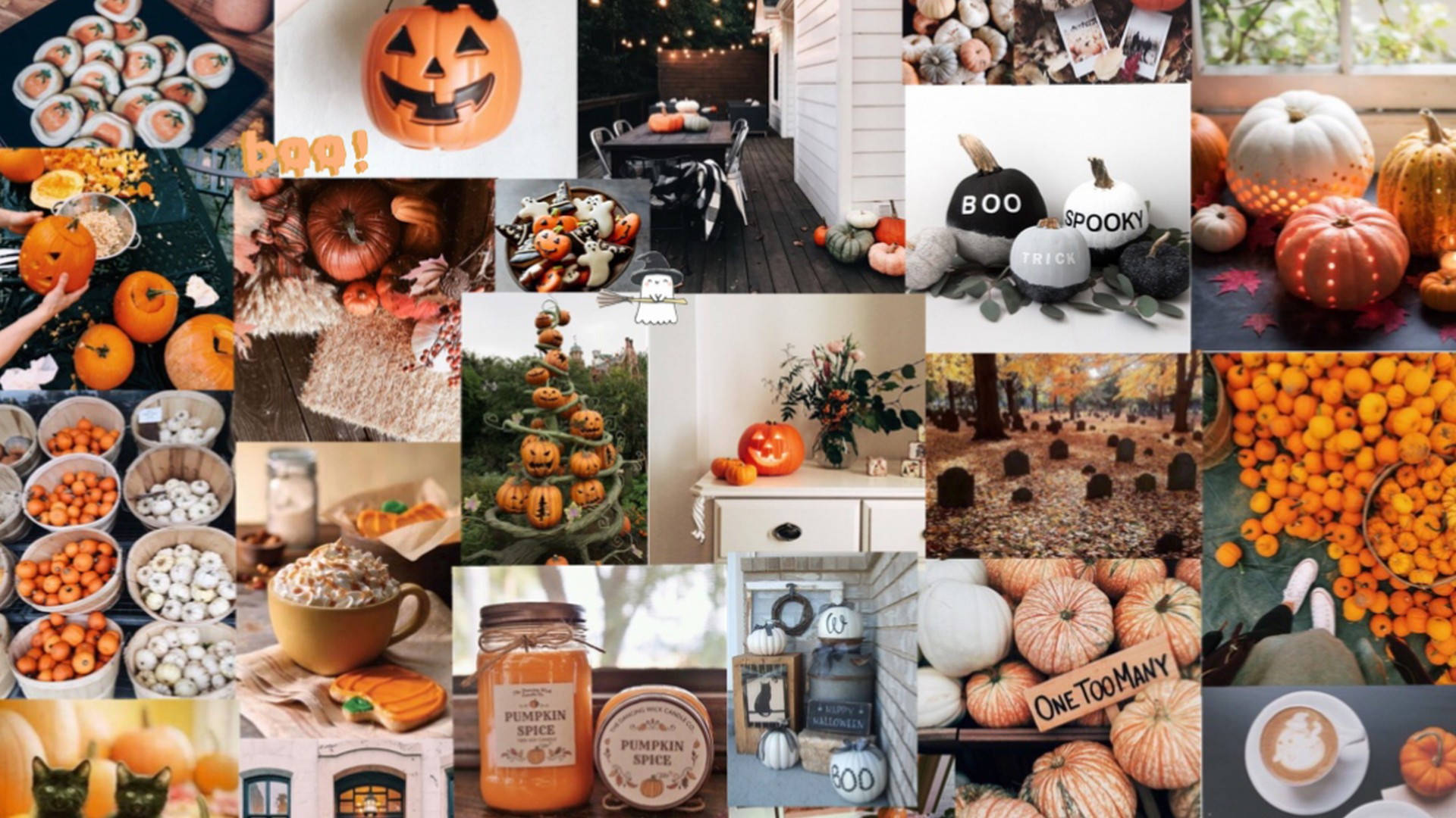 Collage Lindo de Calabazas de Halloween Estético Fondos de pantalla