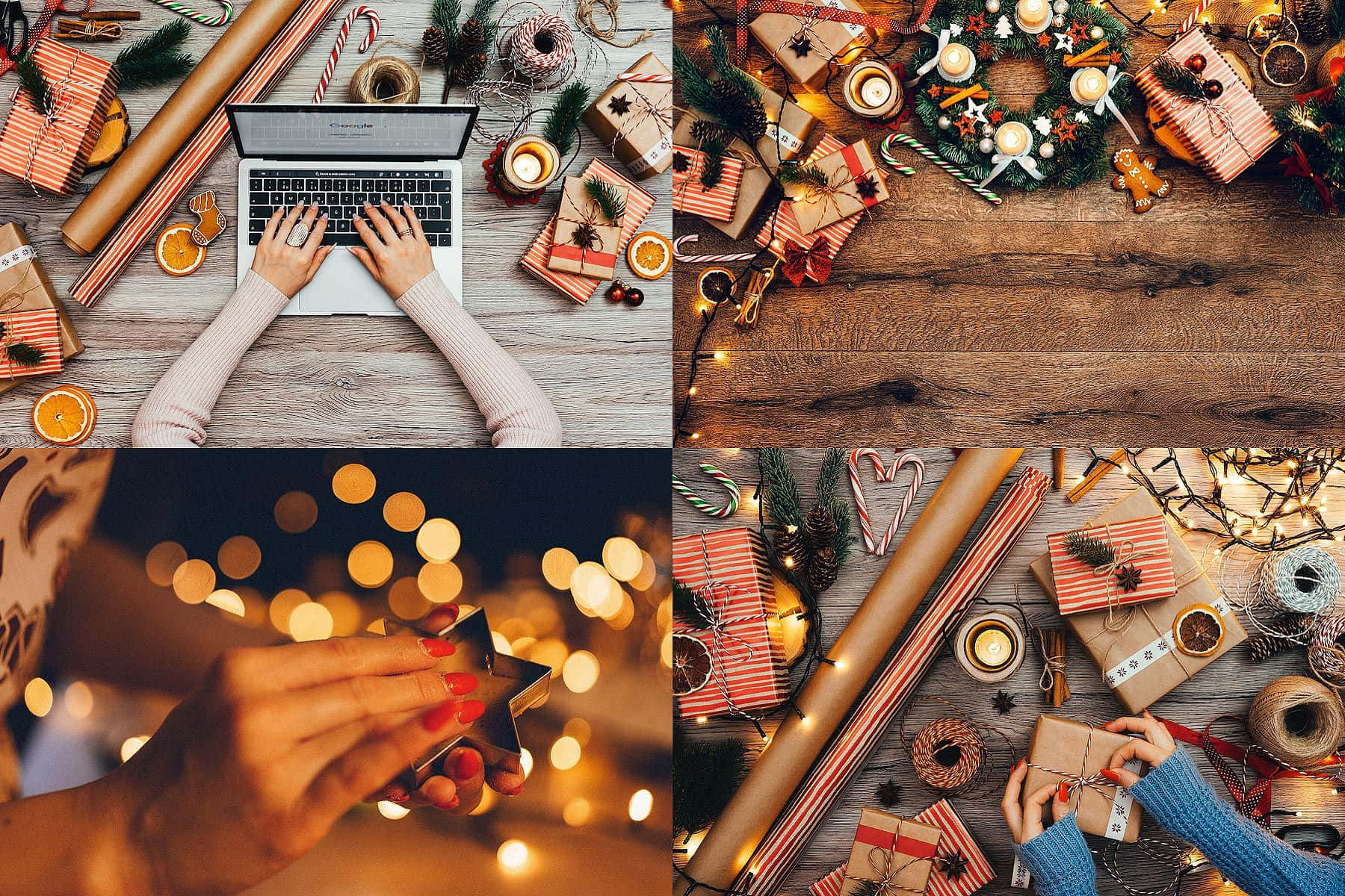 Collage Navideño con Laptop y Regalos Fondos de pantalla