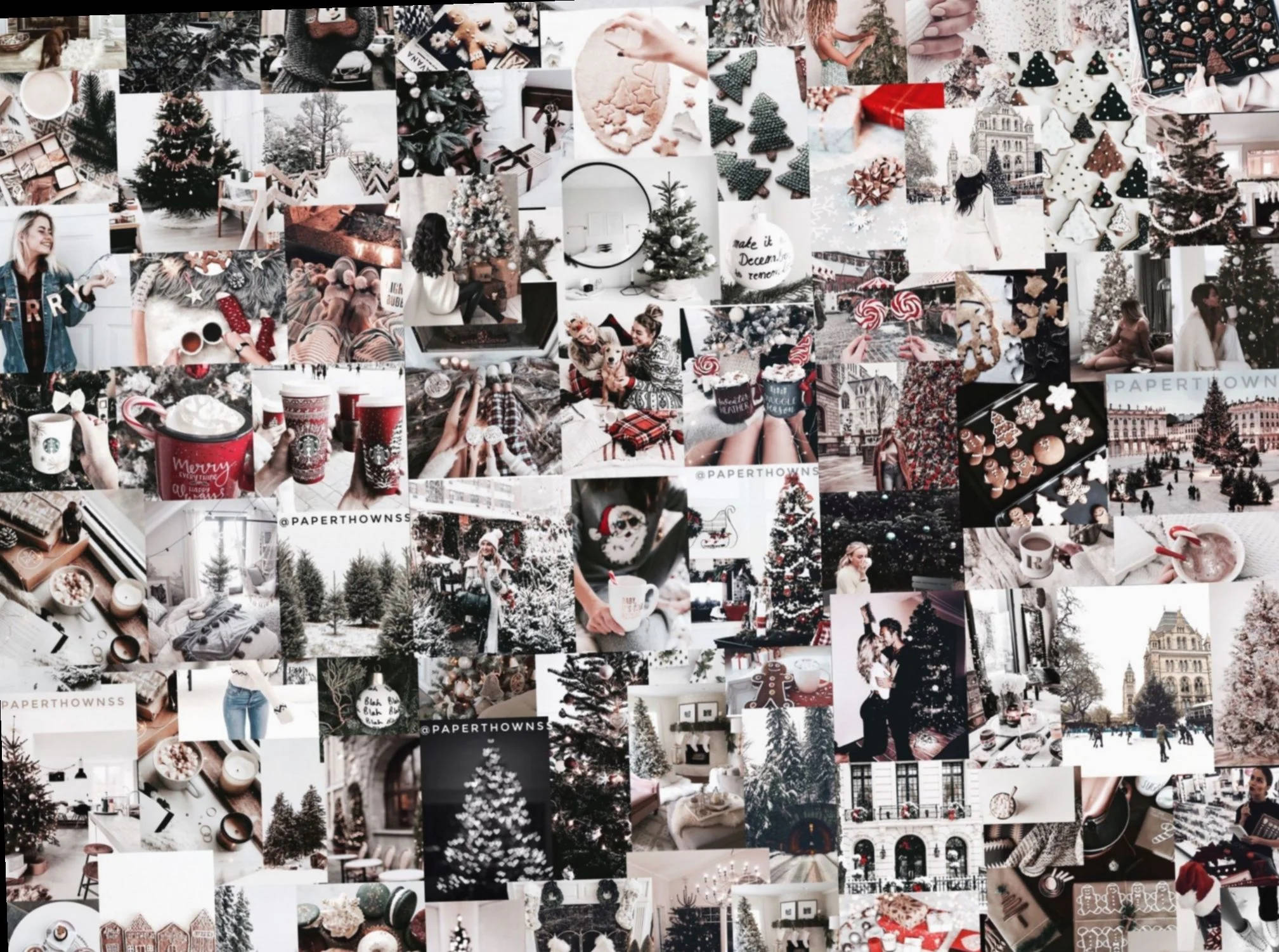Collage navideño en escala de grises Fondos de pantalla