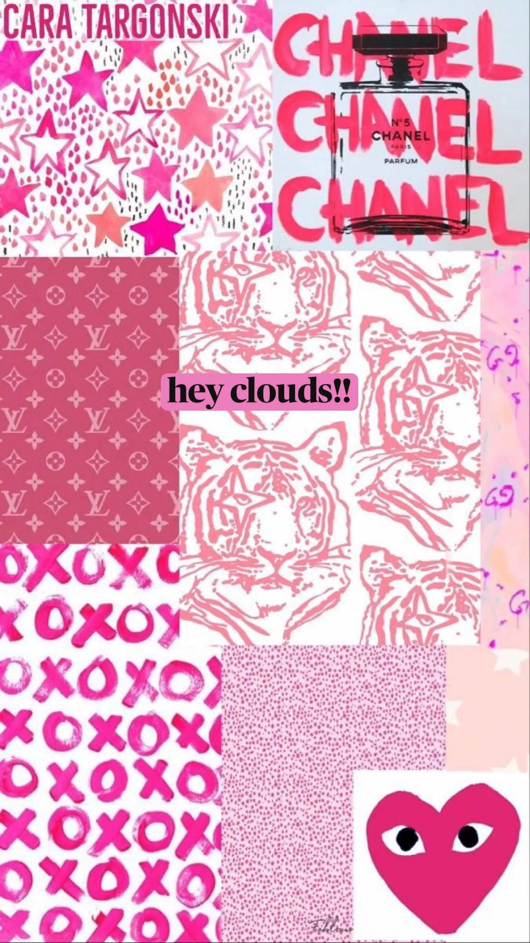 Collage Preppy de Marcas de Lujo con Temática Rosa para PFP Fondos de pantalla