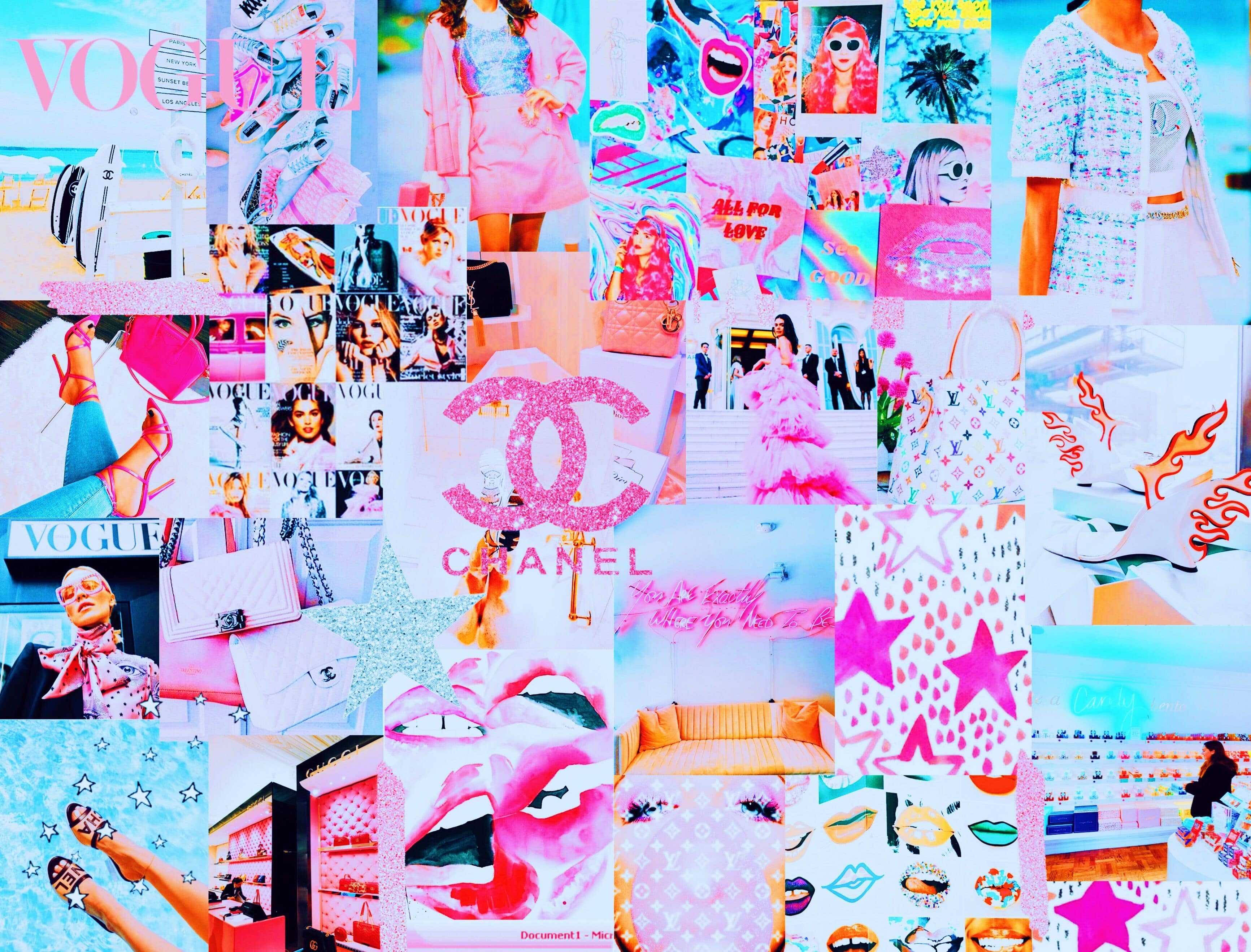 Collage Preppy Vibrante Rosa y Azul para PFP Fondos de pantalla
