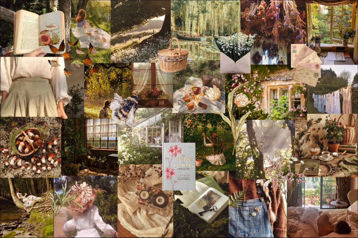 Collage Romántico de Campo Estilo Cottagecore para Escritorio Fondos de pantalla