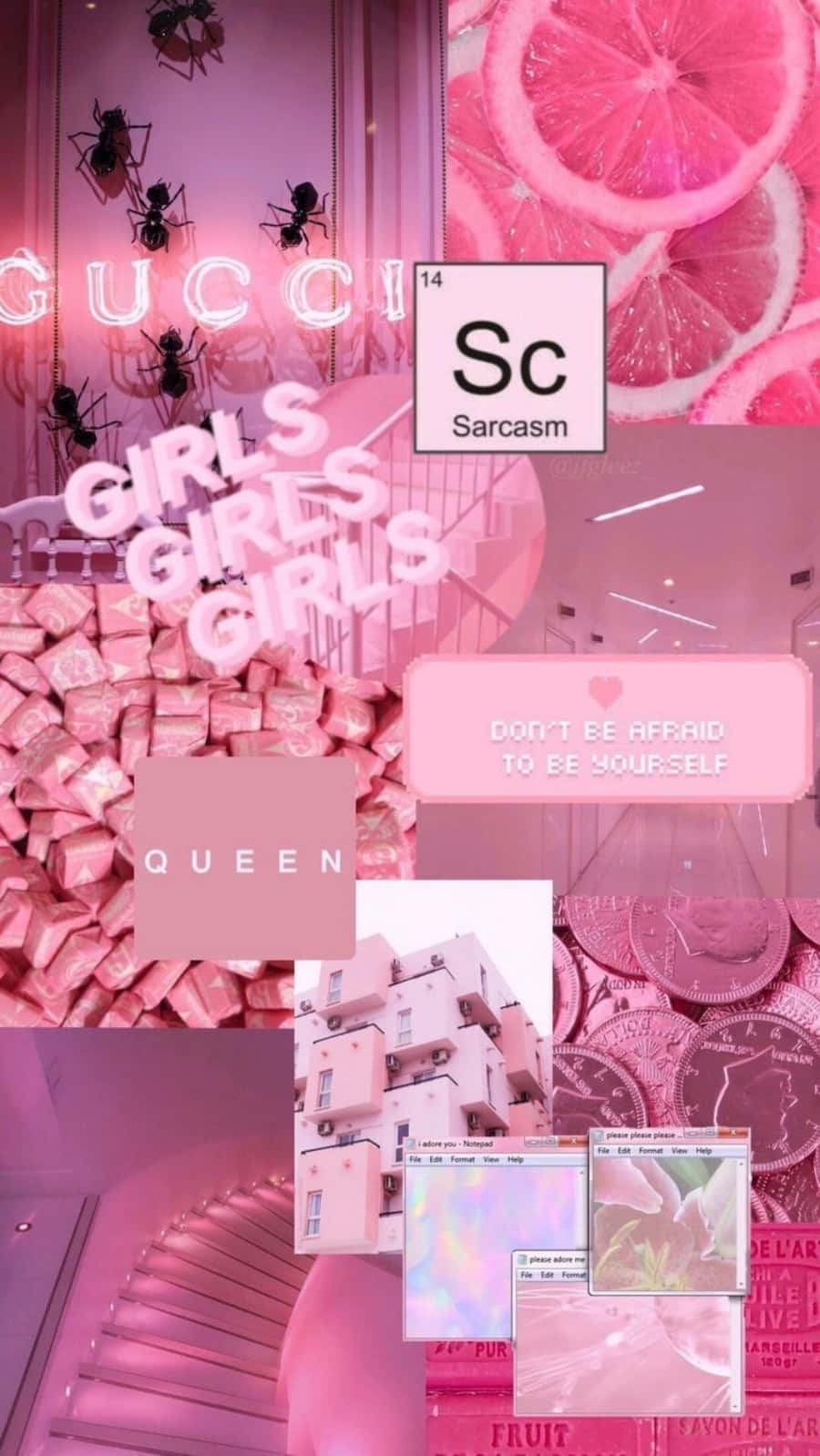 Collage Rosa Estético con Frases Cortas Fondos de pantalla