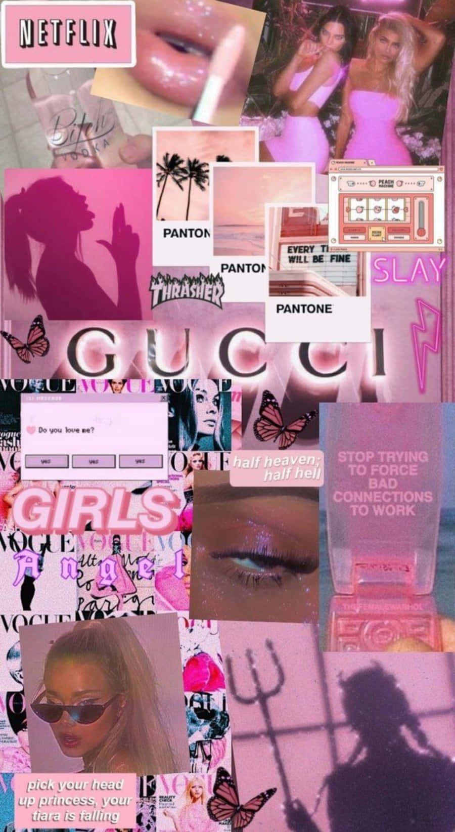 Collage rosa estético de modelos de la marca Gucci Fondos de pantalla