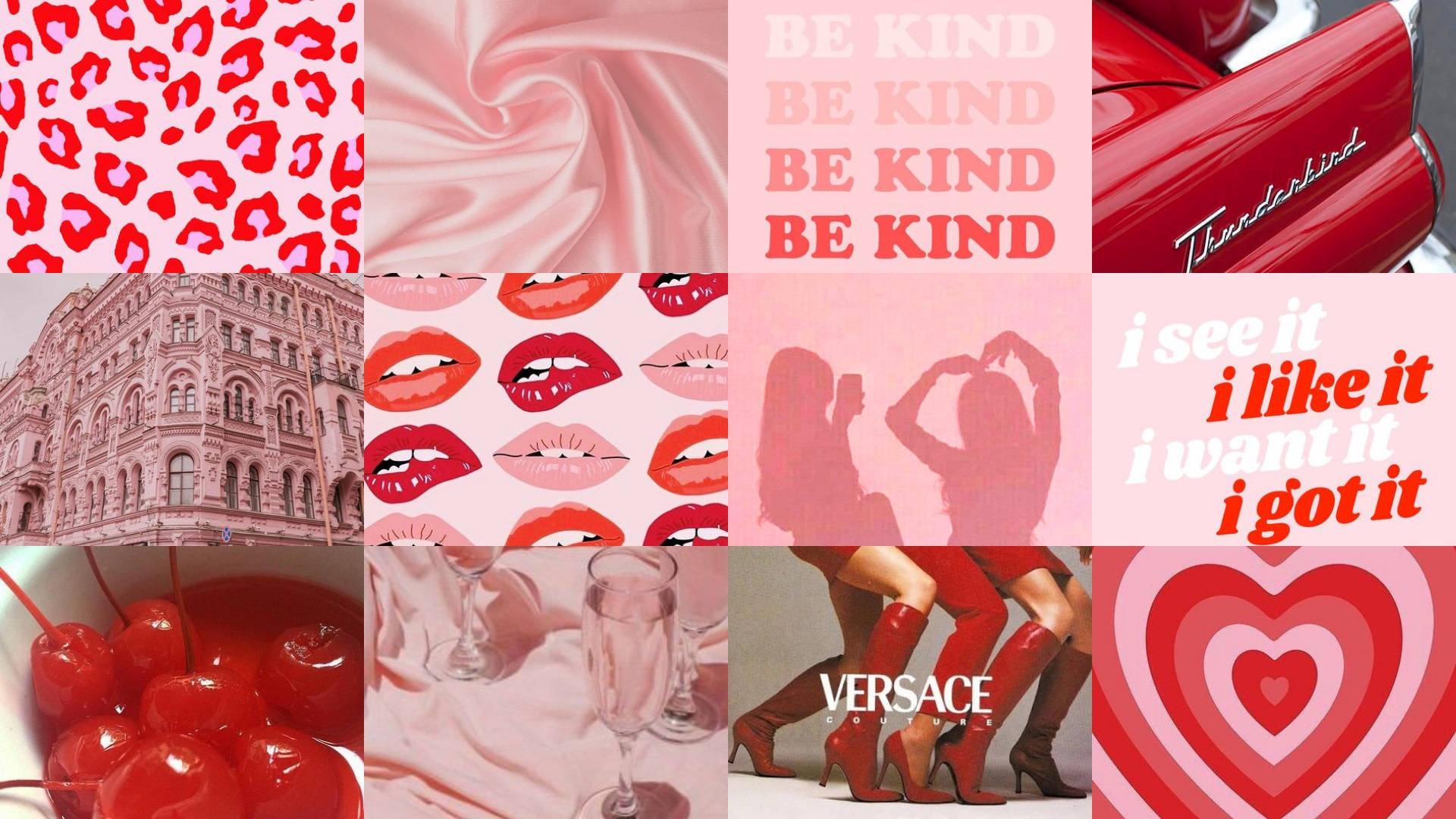 Collage Rosa Estético de Elementos Rosas para Computadora Fondos de pantalla