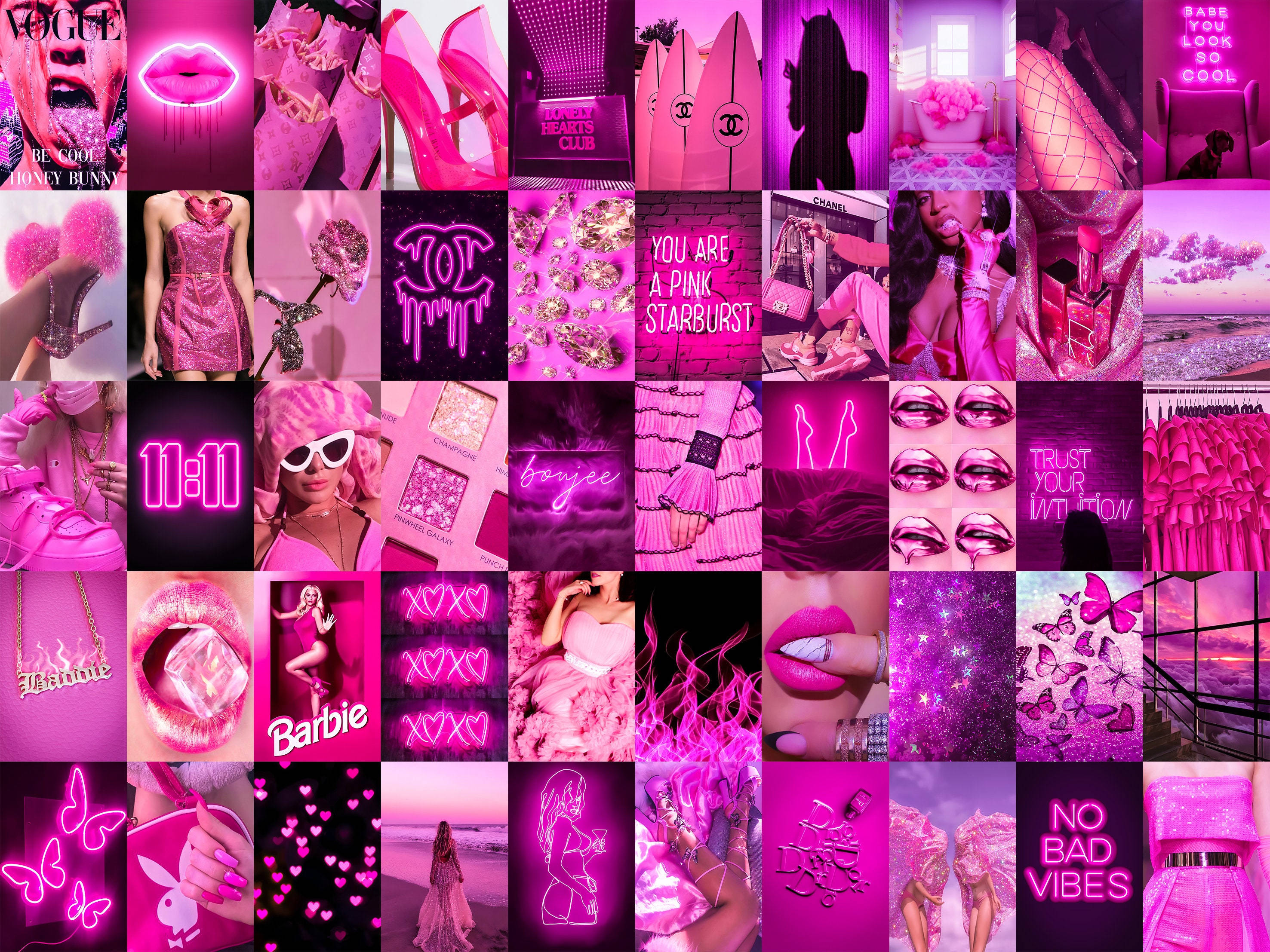 Collage rosa neón de estilo baddie Fondos de pantalla