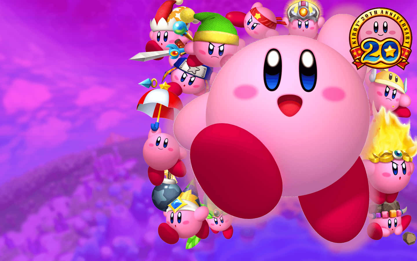 Colores neón brillantes iluminan el fondo de Kirby Fondos de pantalla