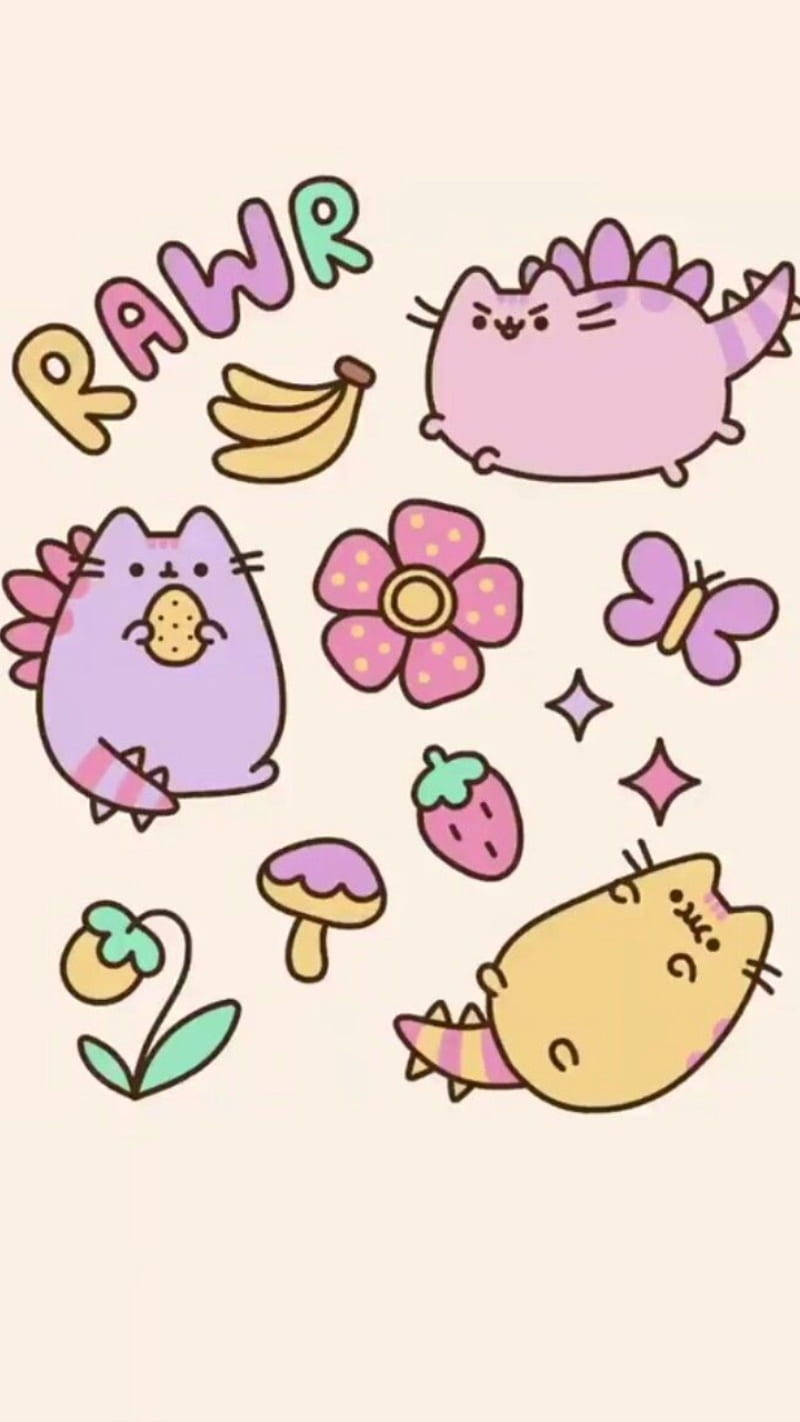 Colorido Pusheen Dino Kawaii iPhone Fondos de pantalla