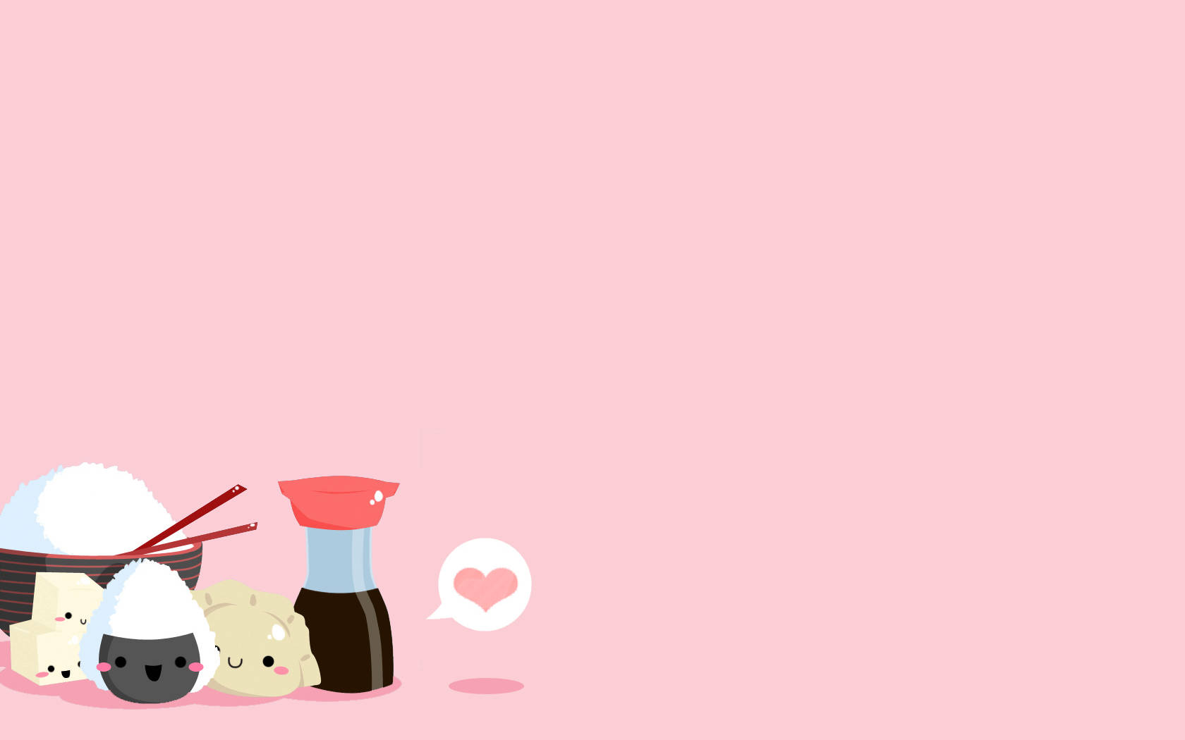 Comida y condimentos lindos sobre fondo rosa kawaii Fondos de pantalla