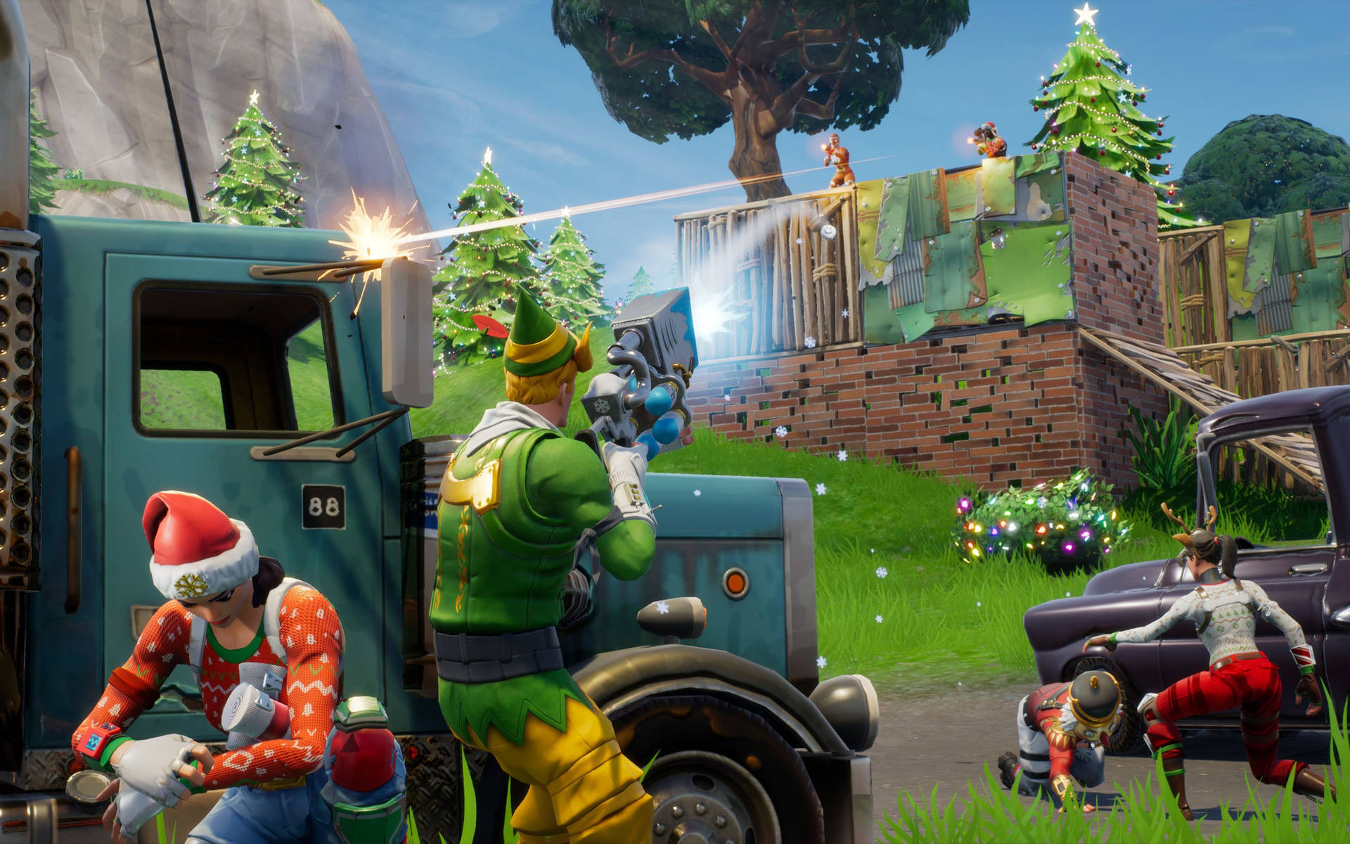 Fondo de pantalla de Battle Royale en temporada navideña del juego Fortnite.