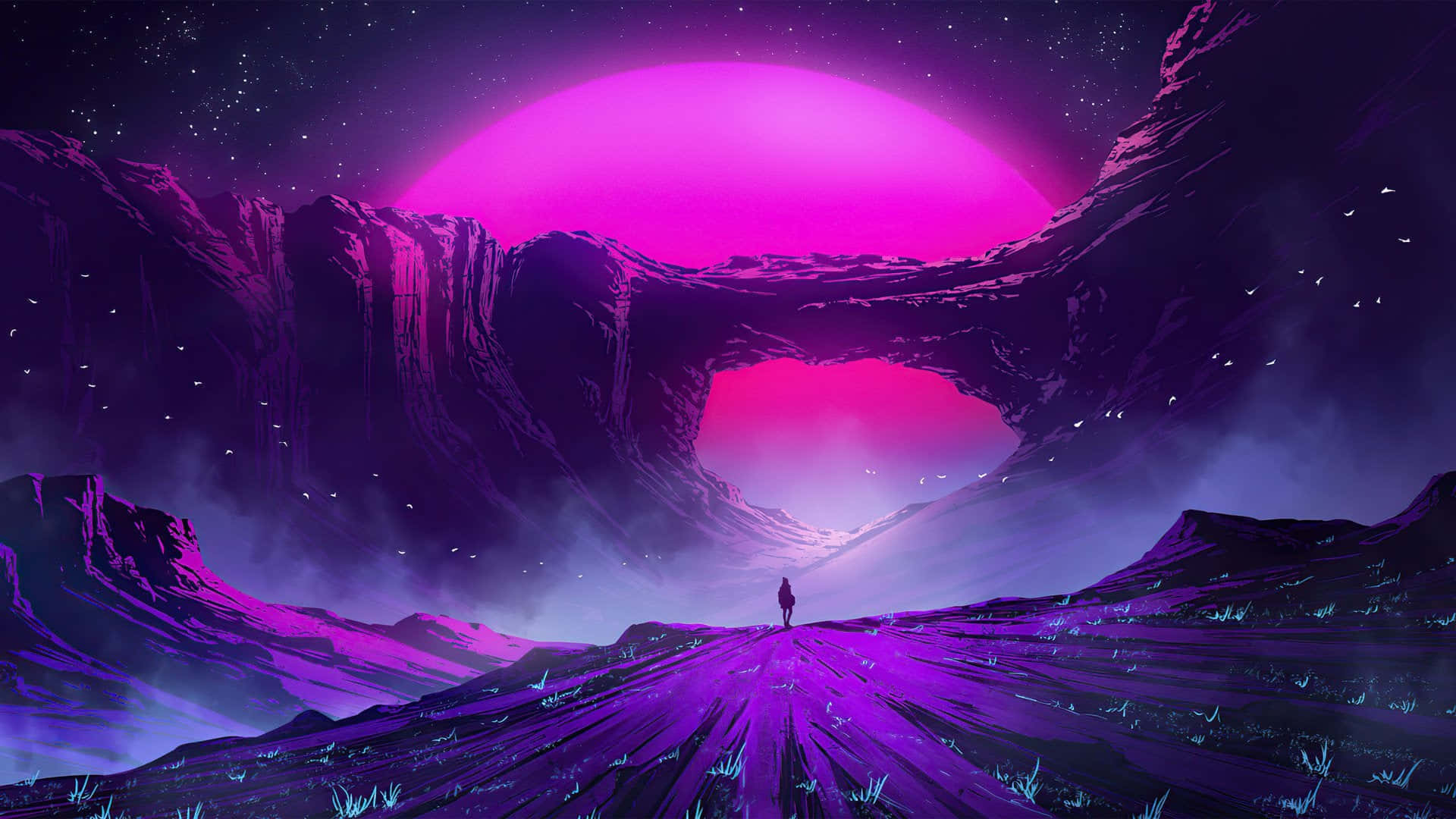 Computadora de estética fantástica púrpura Fondos de pantalla