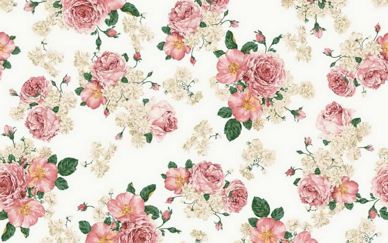 Computadora estética rosa pastel vintage con rosas Fondos de pantalla