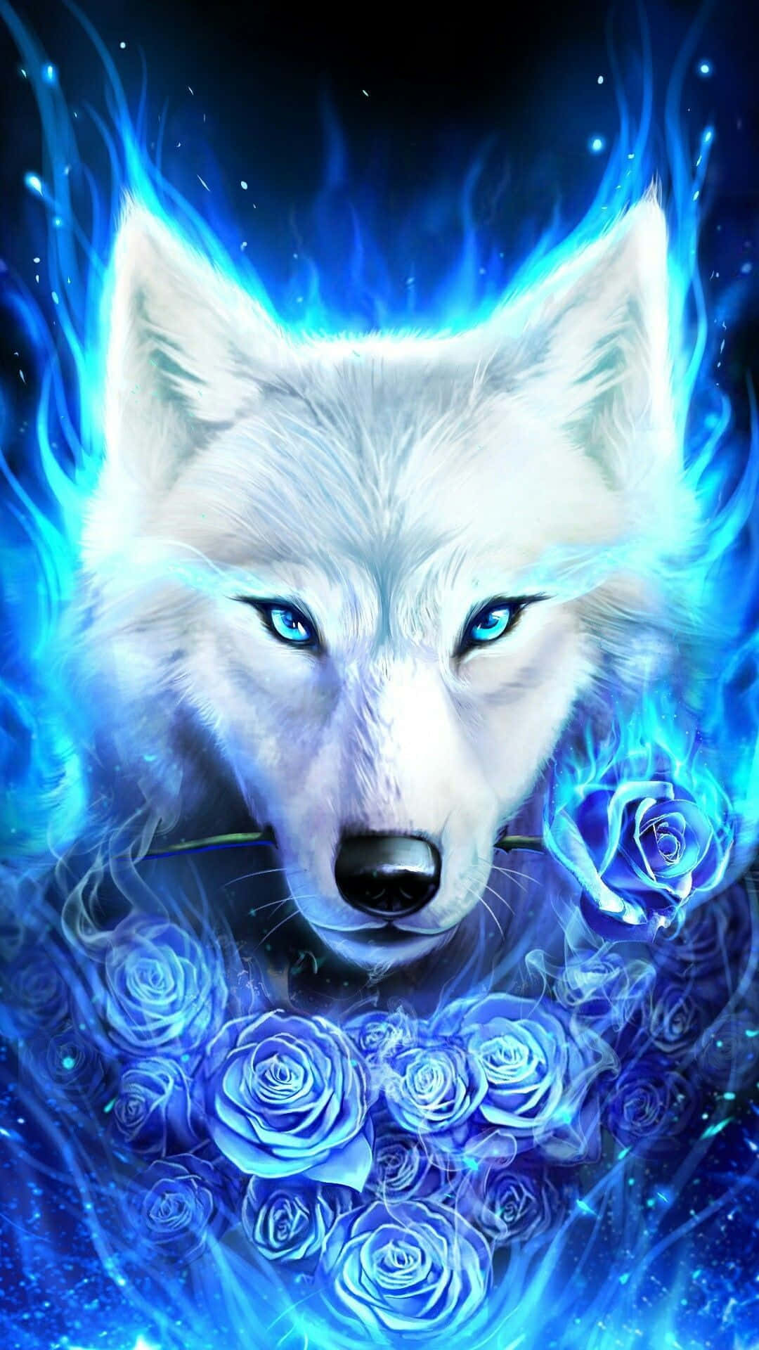 Con su pelaje blanco, el majestuoso Cool Wolf mira a lo lejos, sus penetrantes ojos azules contemplando el horizonte. Fondos de pantalla