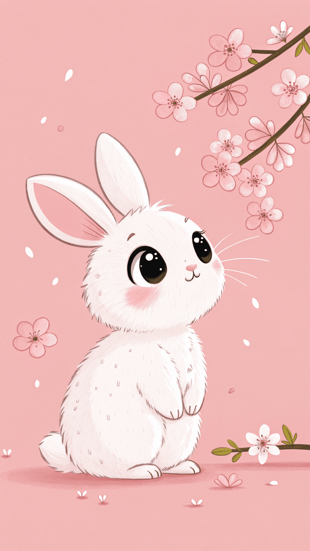 Conejito Blanco Lindo con Flores de Cerezo Fondos de pantalla