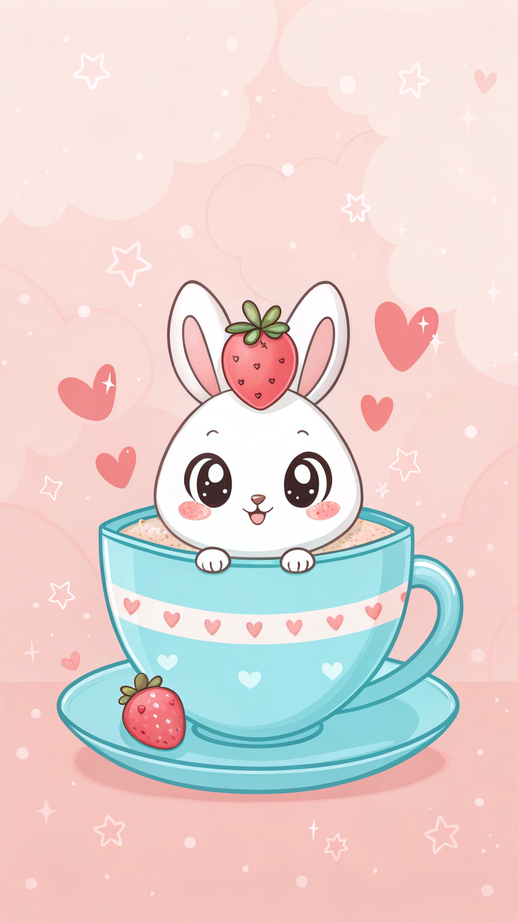 Conejito lindo en taza de té con fresa Fondos de pantalla