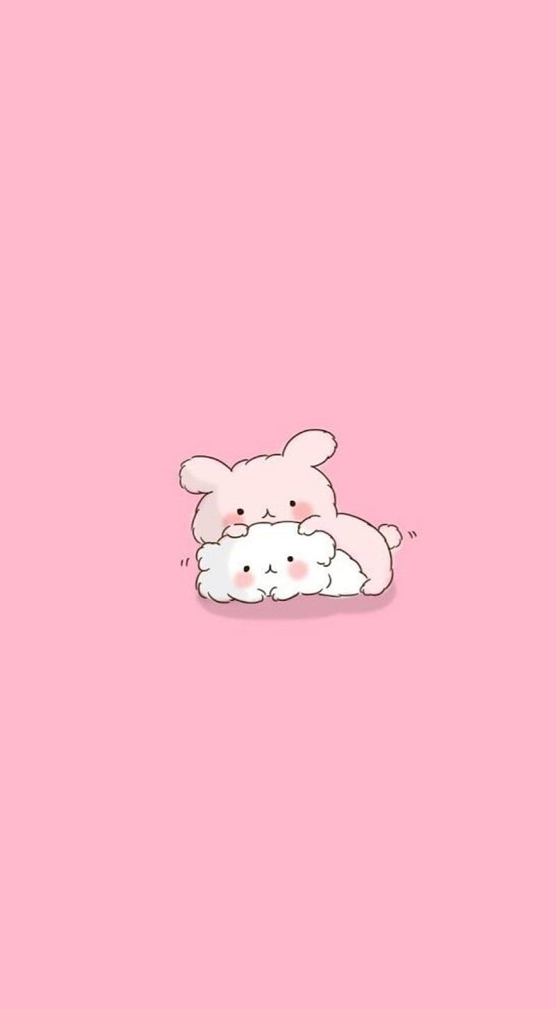 Conejito y Gato Kawaii Rosados Fondos de pantalla