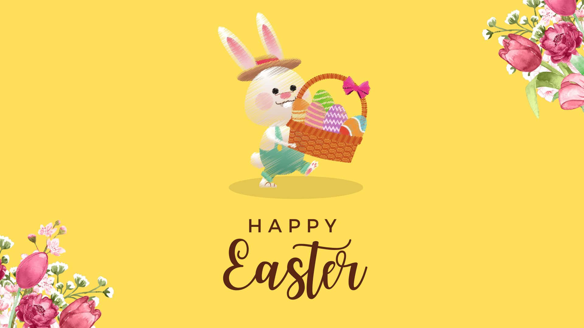 Conejo Sosteniendo Canasta de Huevos de Pascua Fondo Fondos de pantalla