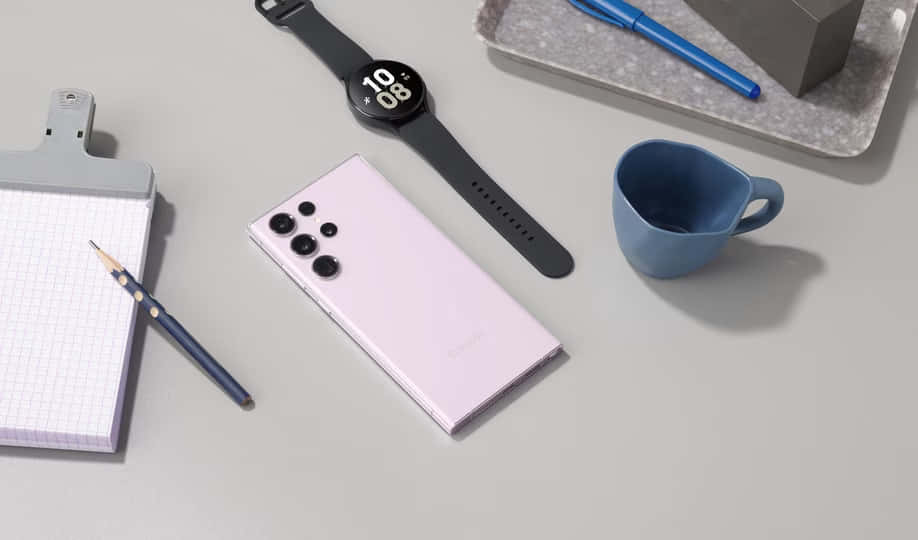 Configuración de escritorio rosa con Samsung S23 Ultra Fondos de pantalla
