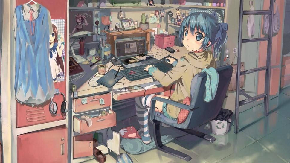 Configuración desordenada de laptop en anime Fondos de pantalla
