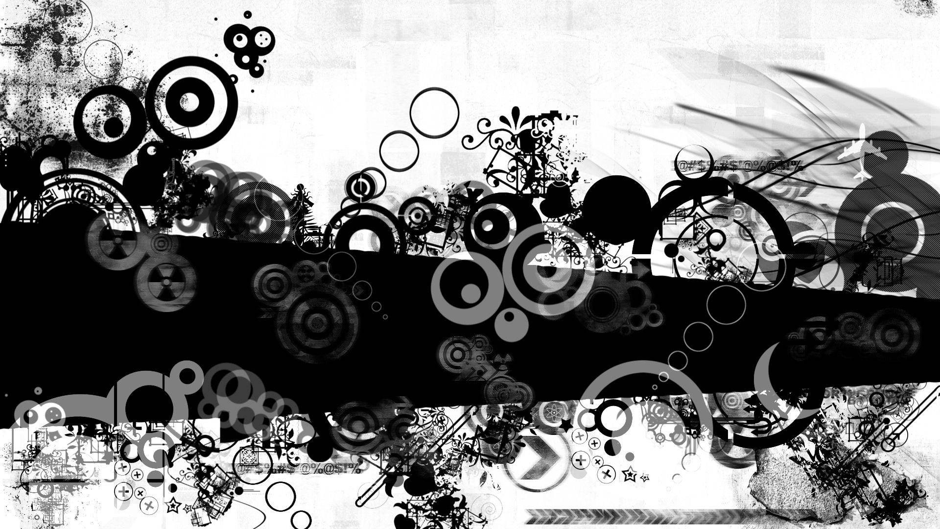 Fondo de pantalla genial de círculos blancos y negros difuminados, sobre fondo blanco.