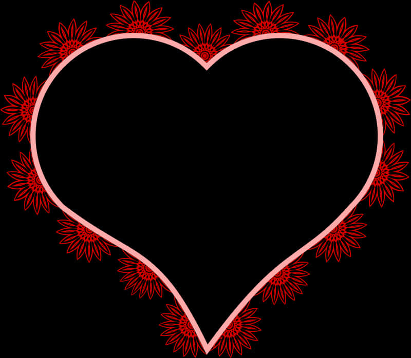 Corazón Delineado Floral Sobre Fondo Negro Fondos de pantalla