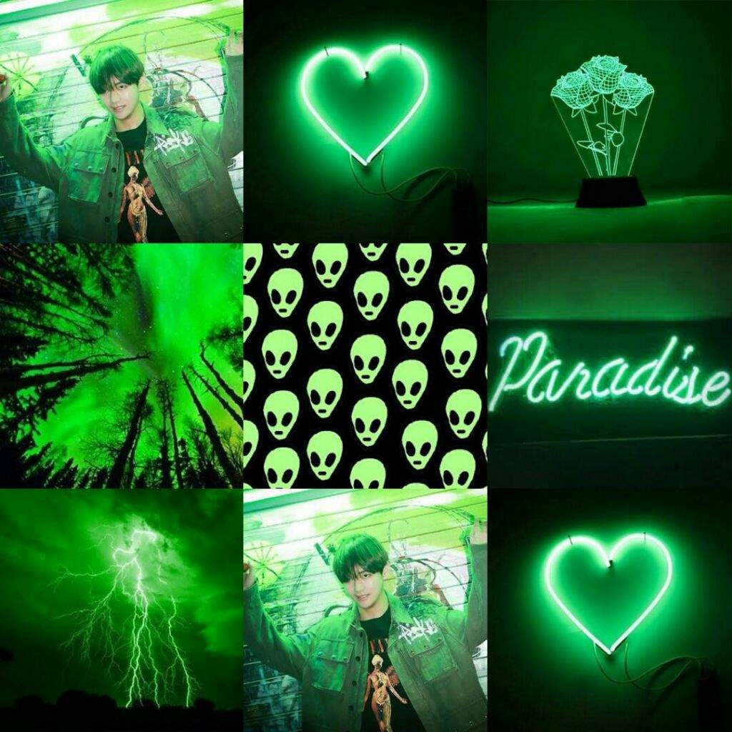 Corazón y Rosas Estética Verde Neón Fondos de pantalla