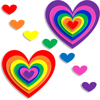 Corazones Coloridos en Capas sobre Fondo Negro Fondos de pantalla