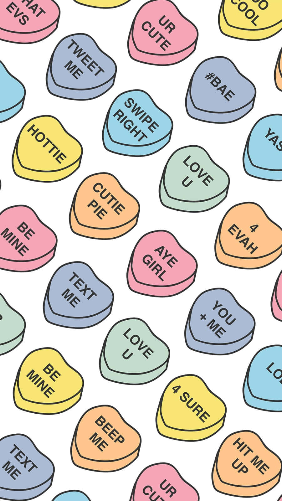 corazones de caramelo con diferentes palabras escritas Fondos de pantalla