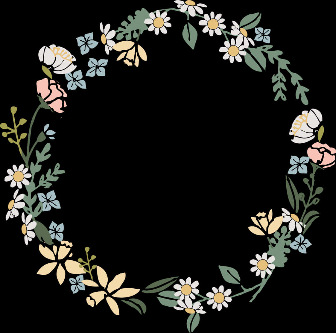 Corona Floral Ilustrada Fondo Negro Fondos de pantalla