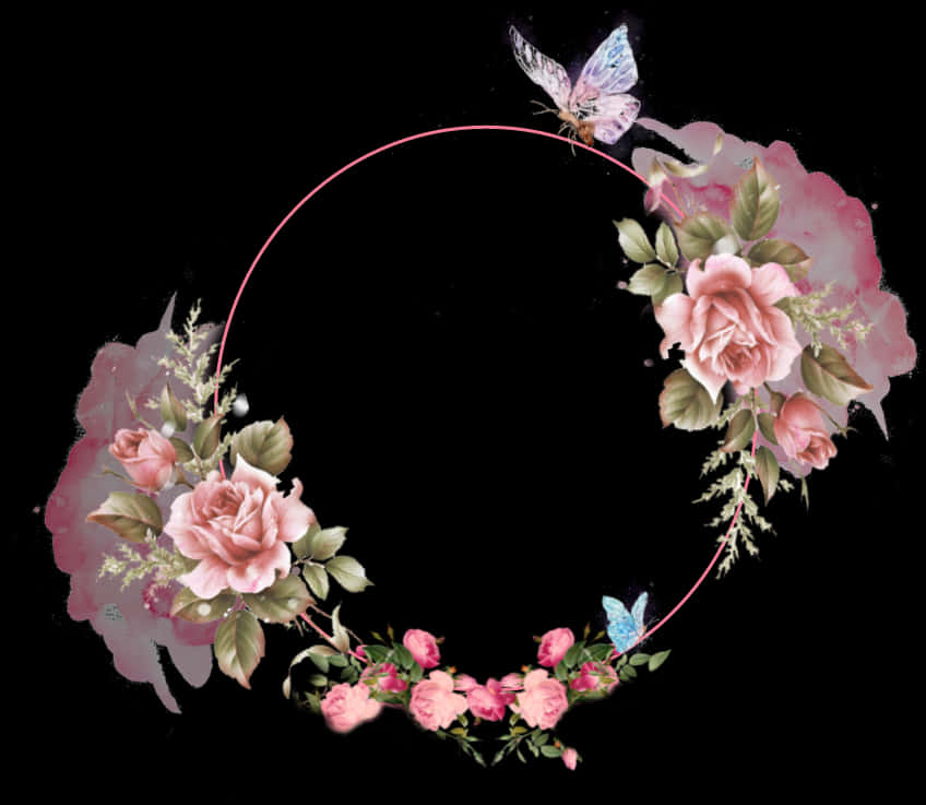 Corona Floral Rosa con Mariposas Fondos de pantalla