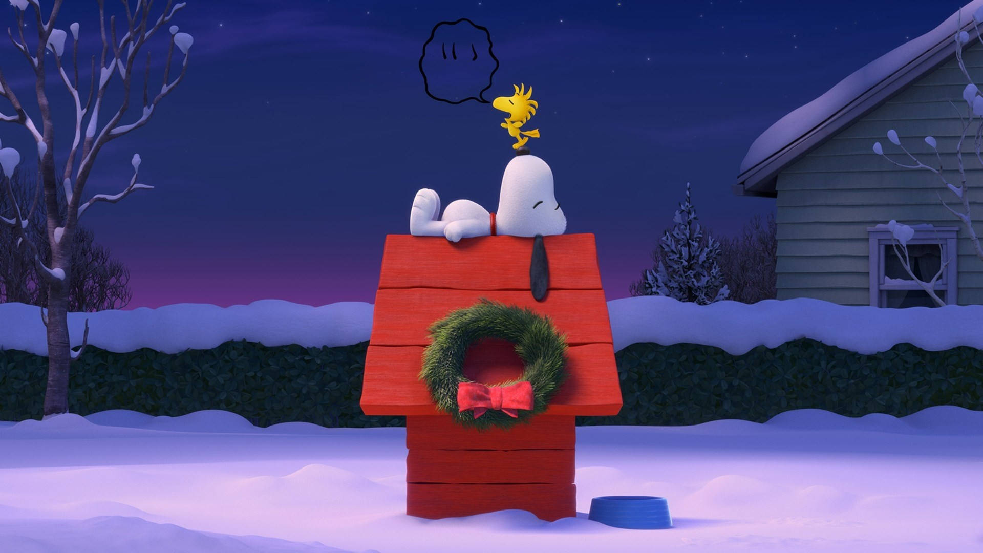 Corona Navideña de Snoopy en su Casa Fondos de pantalla