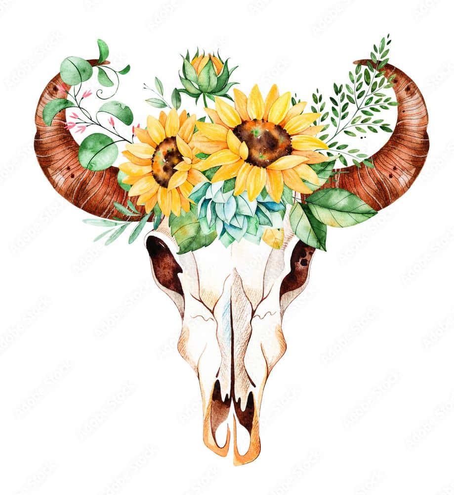 Cráneo de Toro con Corona de Flores Fondos de pantalla