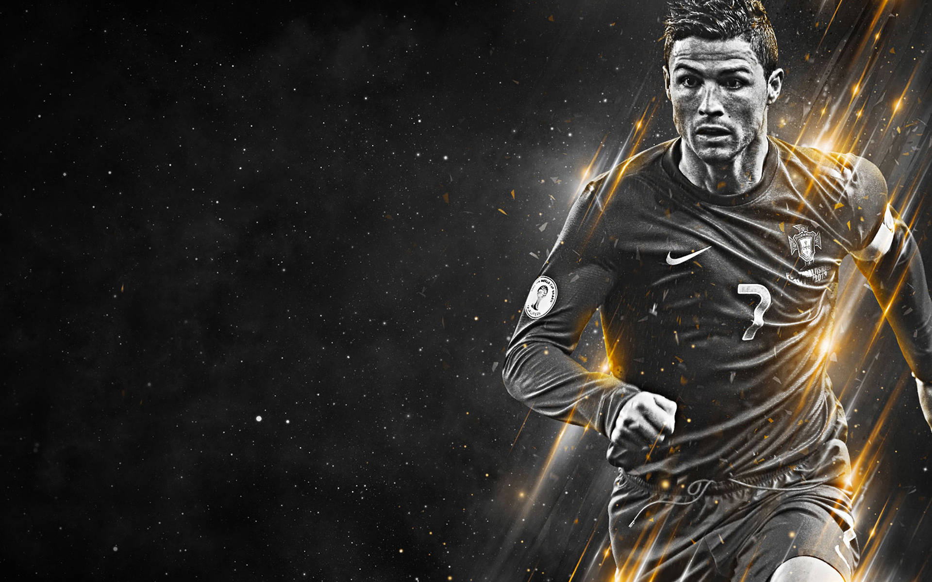 Fondo de pantalla de Cristiano Ronaldo en negro y dorado.