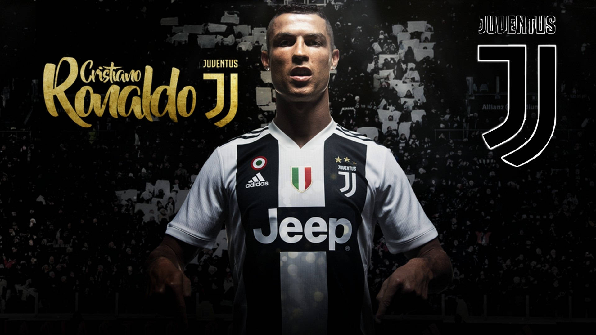 Cristiano Ronaldo con su camiseta local mientras se prepara para salir al campo como parte del poderoso equipo de la Juventus Fondos de pantalla