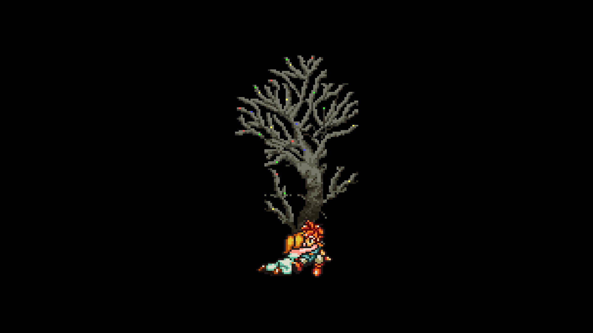 Crono abrazado por Marle en un árbol en pixel oscuro Fondos de pantalla