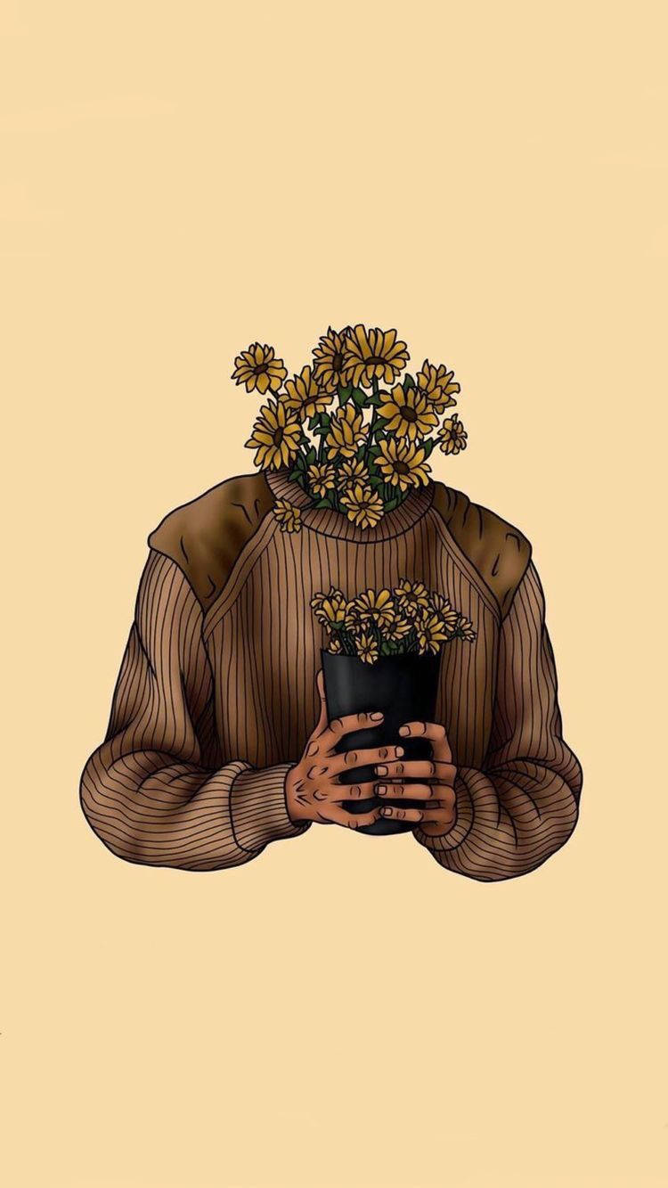 Croquis estéticos de cabeza floral amarilla Fondos de pantalla