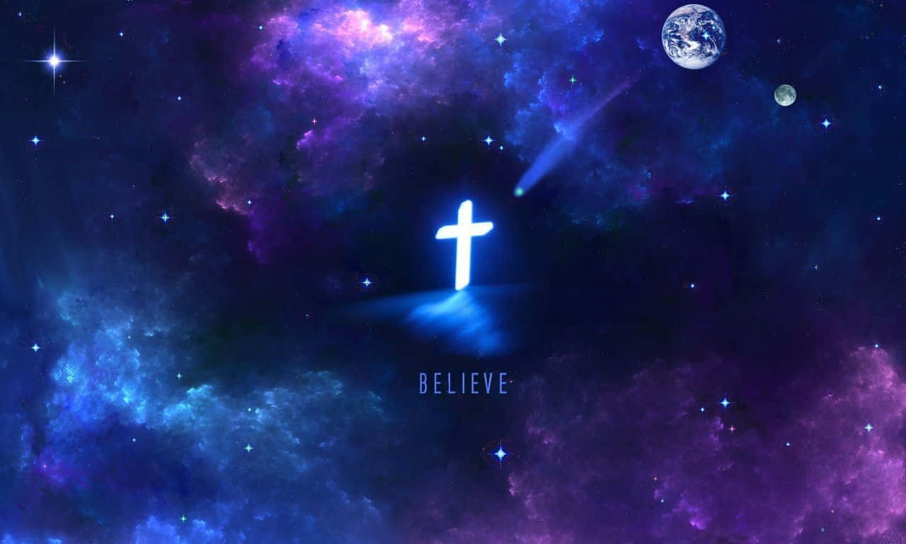 Cruz de neón galaxia Believe Fondos de pantalla