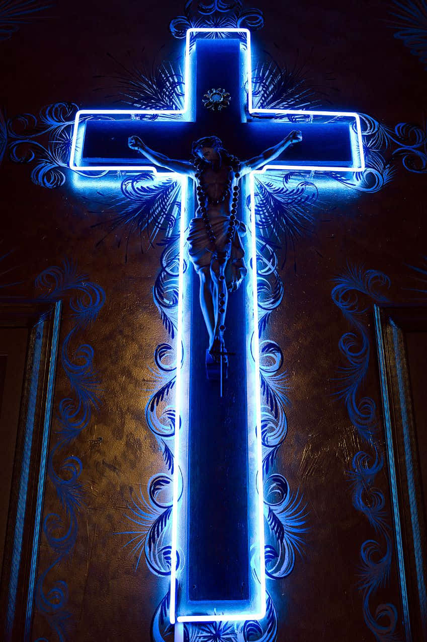 Cruz de neón Jesús azul neón Fondos de pantalla