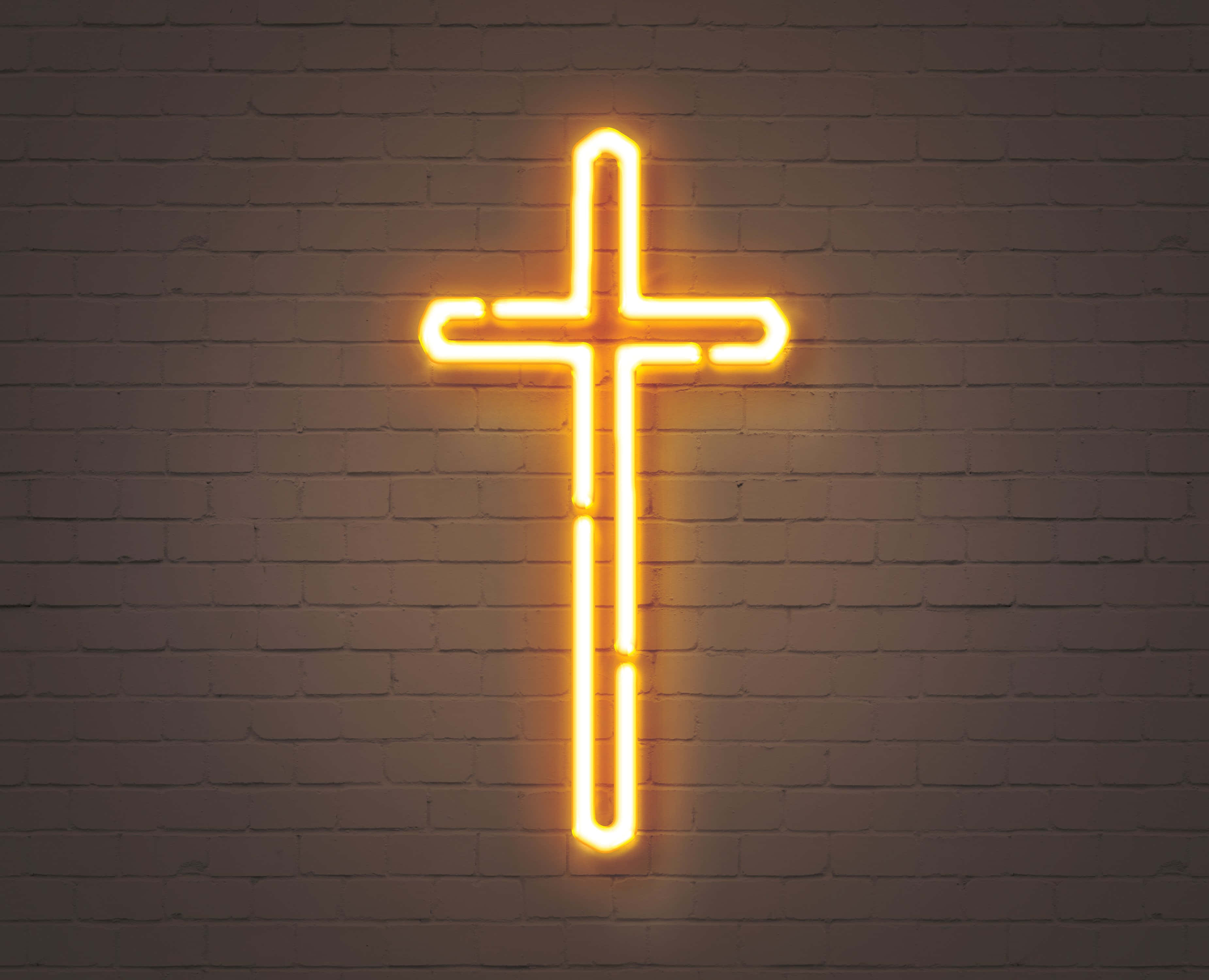 Cruz de neón sobre pared de ladrillo Fondos de pantalla