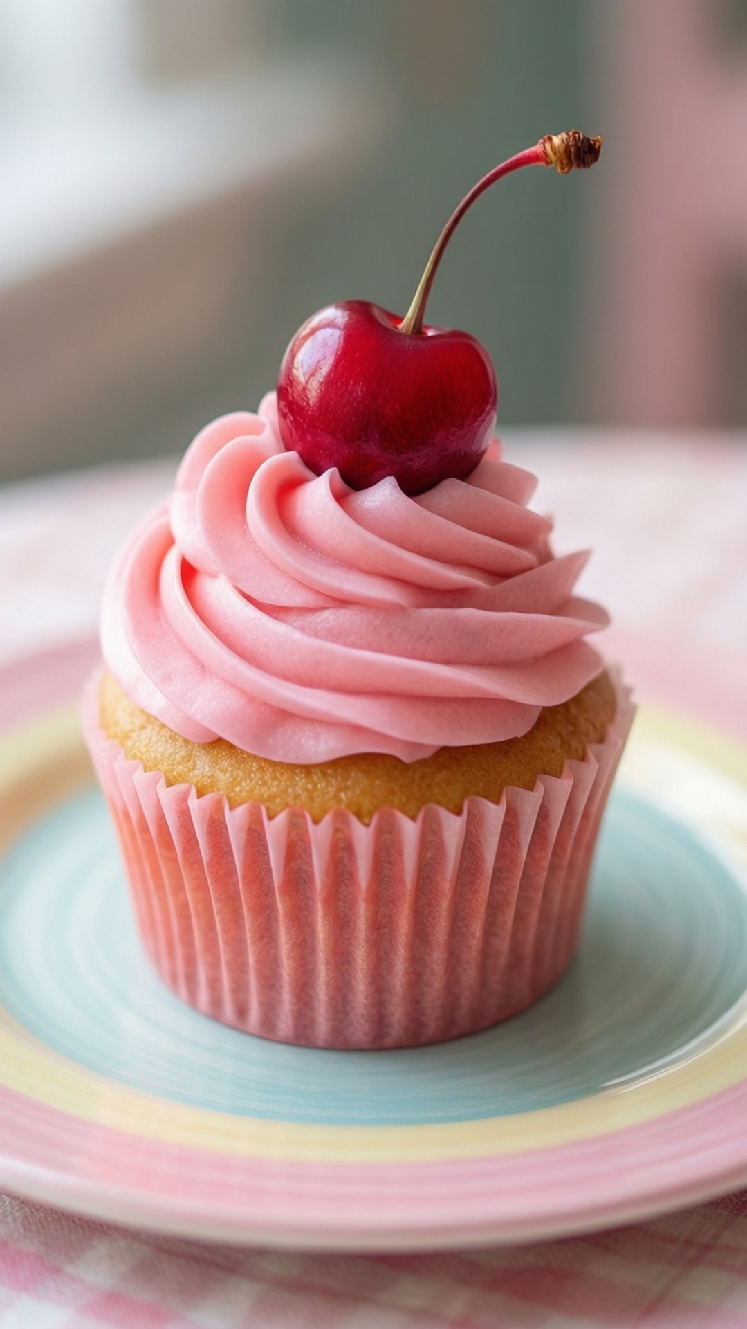Cupcake Rosa con Cereza Fondos de pantalla