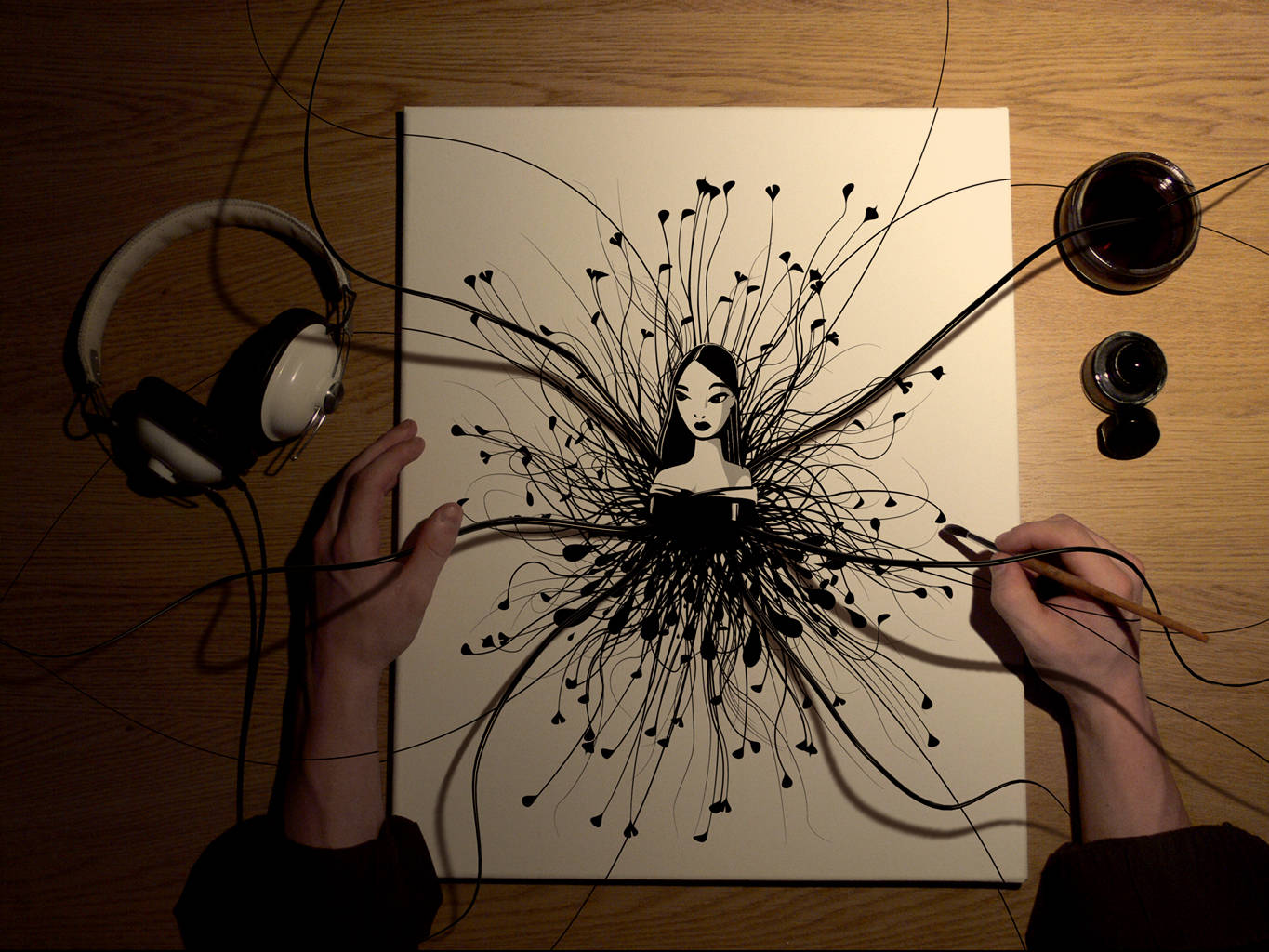 Dama de Dibujo Genial con Zarcillos Fondos de pantalla