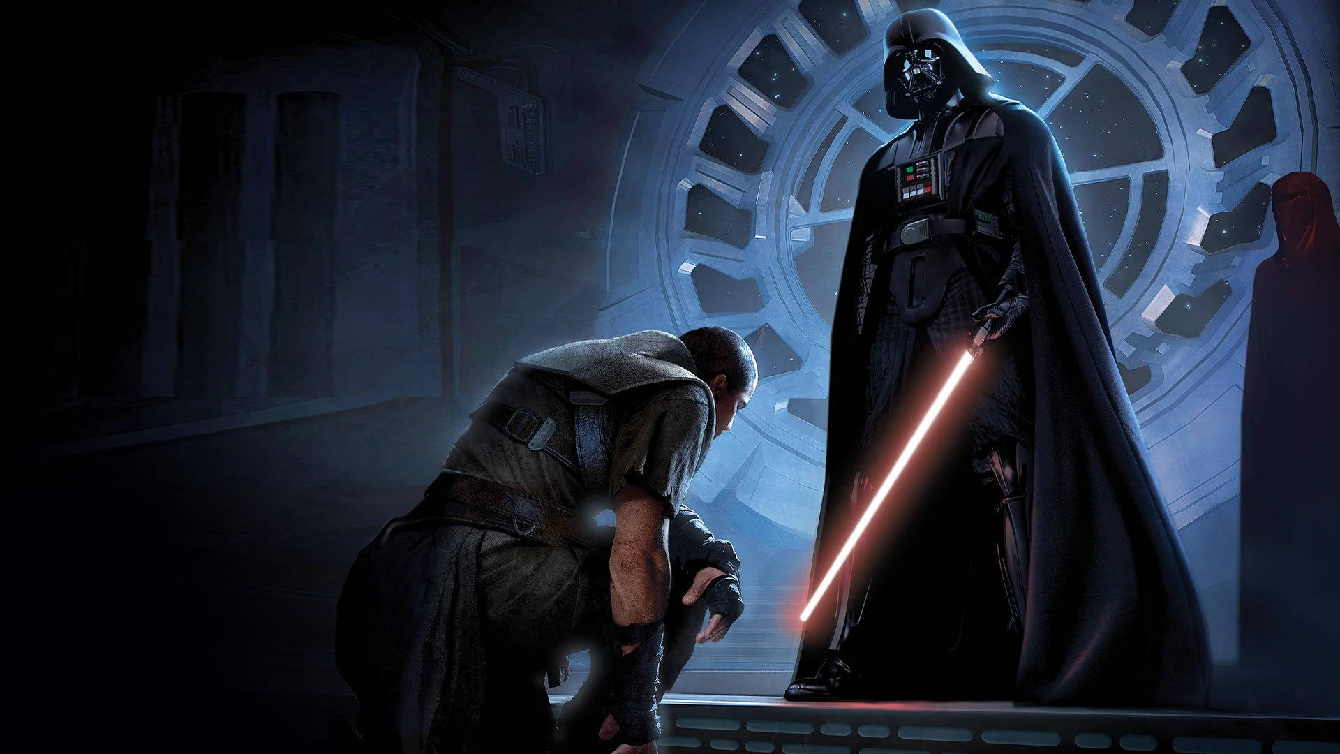 Fondo de pantalla de Star Wars de Darth Vader recompensando a su sirviente, una pintura digital