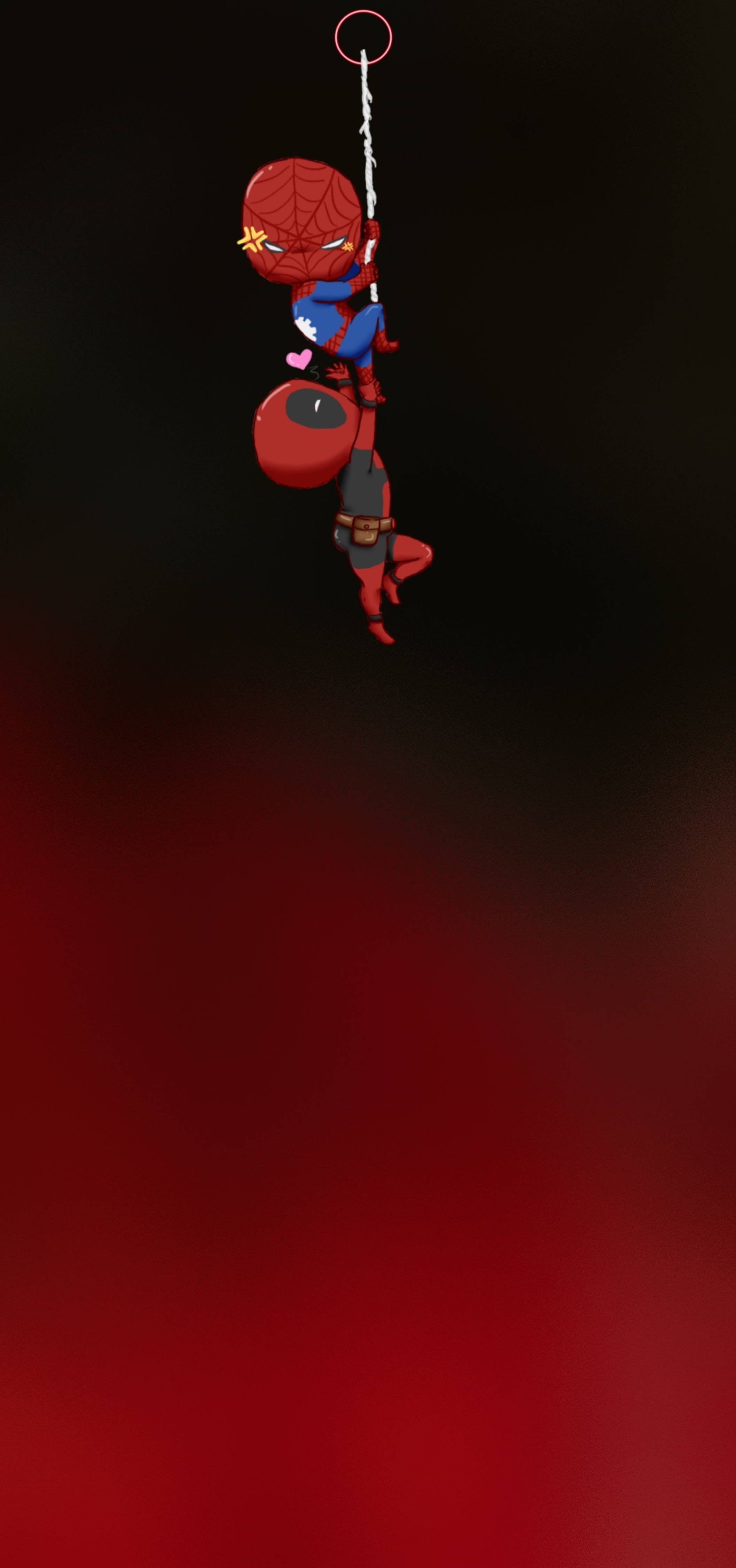 Deadpool y Spiderman lindos golpeando un agujero 4K Fondos de pantalla